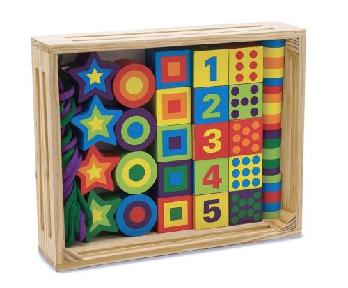  Melissa & Doug Deluxe Wooden 27-Piece Lacing Beads in a Box