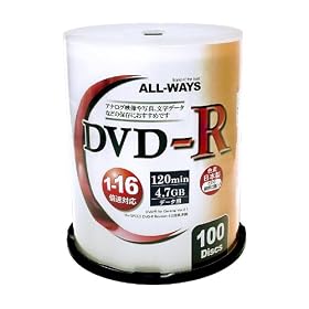 ALL-WAYS DVD-R 4.7GB 1-16�{���Ή� 100�� �f�[�^�E�A�i���O�f���̃p�\�R���ł̋L�^�p�E�X�s���h���P�[�X����E�C���N�W�F�b�g�v�����^�ł̃��C�h����\ ALDR47-16X100PW