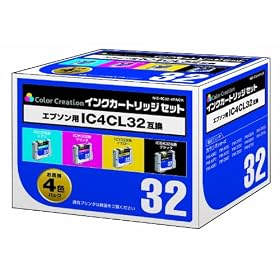 �J���[�N���G�[�V���� EPSON IC4CL32�݊� 4�p�b�N(�u���b�N�E�C�G���[�E�}�[���^�E�V�A��) NIE-IC32-4PACK