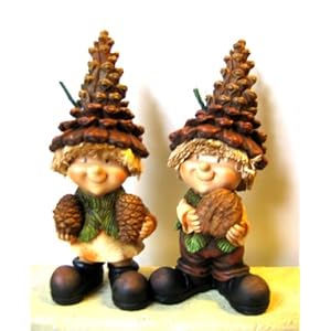 【クリックで詳細表示】森の精18.5h 少年少女セット立ち姿 松ポックリ帽子 70×60×180h 247607