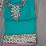 Green Plain / Solid Georgette Dress Material With Dupatta