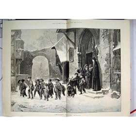 C1880 Children Leaving School Snowy Day Outside Print