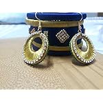 Silk thread Earrings and Bangle Set in blue and gold with white stone design