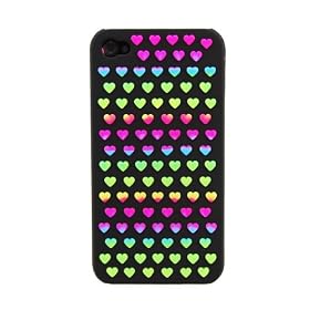Gekiten Softbank iPhone 4 Heart Rainbow Black �y�A�C�t�H�� 4 �n�[�g ���C���{�[ �P�[�X�z �u���b�N �� CPCIH4-HeartRainbow-BK