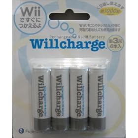Wii�p ���̑��[�d���d�r�wWillcharge (�E�B���`���[�W) �x�P�O�^�[�d�r4�{�p�b�N