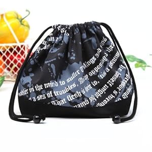 【クリックで詳細表示】ごきげんランチの巾着(中サイズ)・マチ付きお弁当袋 ゴシック・黒 日本製 N3412200