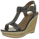 Hush Puppies Renown T Strap Leather/Textile Wedges Heels