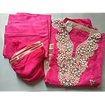 Pink, pearl work Cotton Dress Material With Dupatta