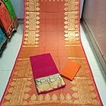 Orange Plain / Solid Banarasi Silk Dress Material With Dupatta