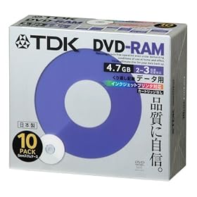 TDK �f�[�^�pDVD-RAM ���{�� 2-3�{�� 4.7GB �C���N�W�F�b�g�v�����^�Ή��i�z���C�g�j 10���p�b�N DRAM47PB10S