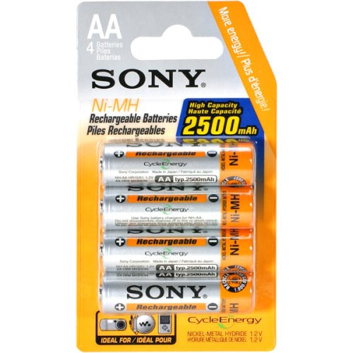  Sony 2500 mAh AA Rechargeable Nimh Batteries, 4-pack