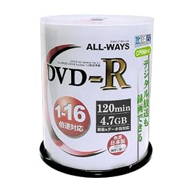 ALL-WAYS DVD-R 4.7GB 1-16�{���Ή� CPRM�Ή�100�� �f�W�^�������^��Ή��E�X�s���h���P�[�X����E�C���N�W�F�b�g�v�����^�ł̃��C�h����\ ACPR16X100PW