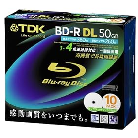 TDK �^��p�u���[���C�f�B�X�N BD-R DL 50GB 1-4�{���Ή� �z���C�g���C�h�v�����^�u�� 10������ 5mm�P�[�X BRV50PWB10S