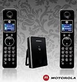  MotoLIVN D8 series Digital Cordless Telephone Answering Machine TWIN ( Remote Answer Phone ) with High Definition Sound ( Caller Display - 250 memory - SMS Text Messaging - SIM Card number transfer - Intercom between handsets - Wall or Desk Mountable ) - Black D812 Executive Duo handset