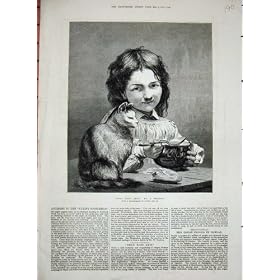 1876 Portrait Deux Bons Amis Little Girl Bowl Cat