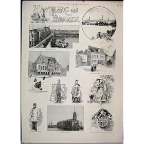 1888 Hamburg Bremen Alster Kaiser Quay Schutting Print