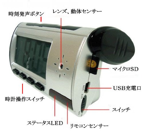 【12時間録画】デスククロック型ビデオ 動画感知機能