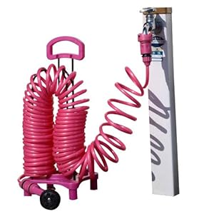 【クリックでお店のこの商品のページへ】菜菜畑ガーデンコイルホーススタンド付 F6246・ピンク 0128ak