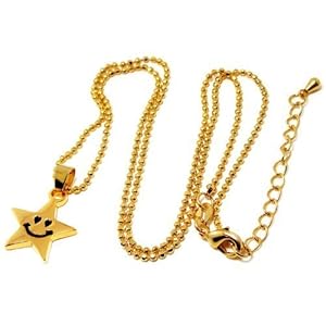 【クリックで詳細表示】【期間限定SALE】18金イエローゴールド仕上げ スマイリー フェイス ネックレス スター型 世界中で人気のキャラ