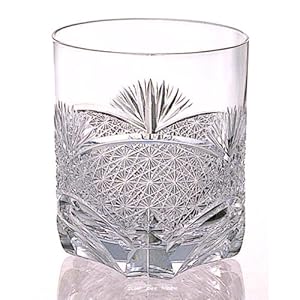【クリックで詳細表示】カガミクリスタル ロックグラス 笹っ葉に菊つなぎ 紋 T429-2021