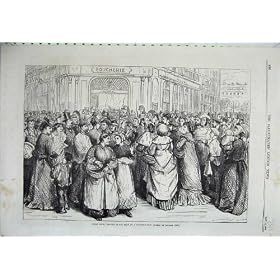 Paris 1870 People Waiting Buy Meat Butchers Shop Print