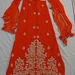 Orange Plain / Solid Cotton Silk Dress Material With Dupatta