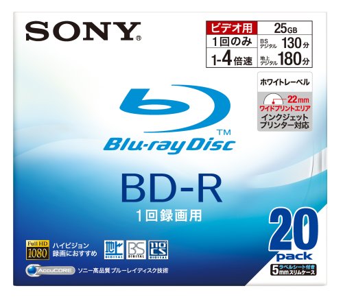 �\�j�[ �u���[���C�f�B�X�N �^��p BD-R �ǋL�^ 1�w 4�{�� 25GB 20���p�b�N �z���C�g���C�h�v�����g�G���A�̗p 20BNR1VBPS4 �\�j�[ (8���̊��z) 5,180