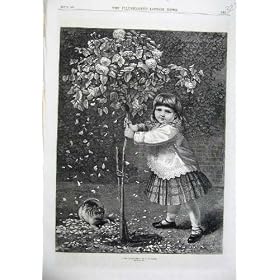 1870 Fine Art Playmates Little Girl Kitten Cat Garden