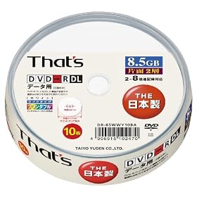 ���z�U�d�� That's DVD-R�f�[�^�p 8�{��8.5GB �Ж�2�w���C�h�v�����^�u�� �X�s���h���P�[�X10���� DR-85WWY10BA