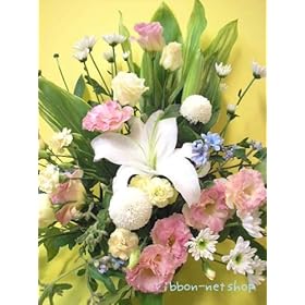 【クリックで詳細表示】【法要】【命日】●お供えのお花●フラワーアレンジメント(生花)白＆淡色ミックスFL-OS-11