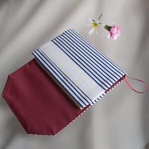 【クリックで詳細表示】【紺ストライプwith白シルクテンセルベルト】☆ムーンデザインのアパレル製ブックカバー♪