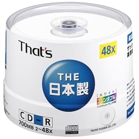 ���z�U�d�� That's CD-R�f�[�^�p 48�{��700MB �v�����^�u�� �X�s���h���P�[�X50���� CDR80WPYSBV