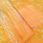 Yellow Cotton bandani Dress Material With Dupatta