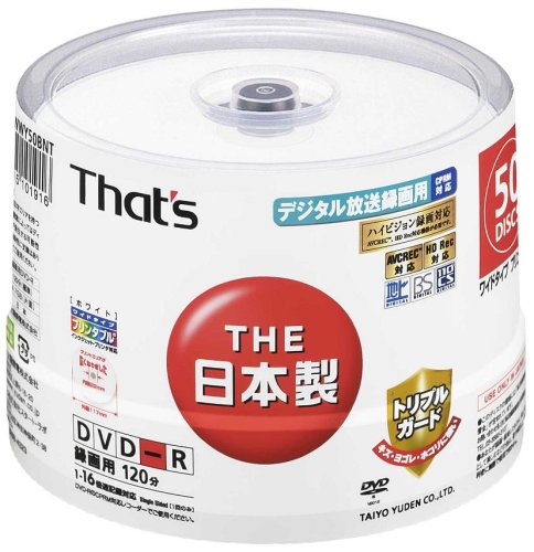 ���z�U�d�� That's DVD-R�r�f�I�p CPRM�Ή�16�{��120��4.7GB �g���v���K�[�h(�n�[�h�R�[�g)���C�h�v�����^�u�� �X�s���h���P�[�X50���� DR-C12WWY50BNT ���z�U�d (9���̊��z) 2,360