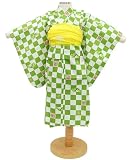  【着物問屋】 子供ゆかた【お茶犬・緑】90cm（1～2才用）