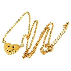 【クリックで詳細表示】18金イエローゴールド仕上げ スマイリー フェイス ネックレス ハート型 世界中で人気のキャラ