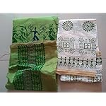 Green and blue Cotton Dress Material With Dupatta