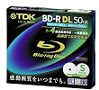 TDK �^��p�u���[���C�f�B�X�N BD-R DL 50GB 1-4�{���Ή� �z���C�g���C�h�v�����^�u�� 5������ 5mm�P�[�X BRV50PWB5S