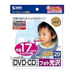 【クリックで詳細表示】SANWA SUPPLY LB-CDR013N インクジェットフォト光沢DVD/CDラベル(内径17mm)