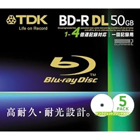 TDK �f�[�^�p�u���[���C�f�B�X�N 50GB BD-R(1��L�^�p) 4X �z���C�g���C�h�v�����^�u�� 5mm�P�[�X 5���p�b�N