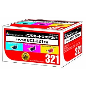 �J���[�N���G�[�V���� CANON BCI-321�݊� 3�p�b�N NIC-321-3PACK