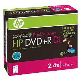 HP �f�[�^�pDVD+R DL(8.5GB) 2.4�{���Ή� �z���C�g���C�h�v�����^�u�� 10���p�b�N(5mm�P�[�X����) DVD+R8.5HPWAX10P