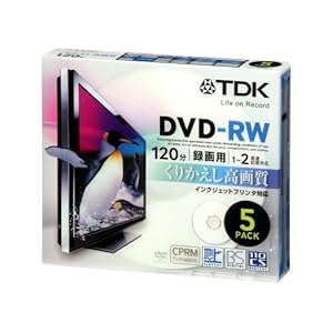 【クリックで詳細表示】TDK 録画用DVD-RW デジタル放送録画対応(CPRM) インクジェットプリンタ対応 1-2倍速 5mmスリムケース 5枚パック DRW120DPA5U： パソコン・周辺機器