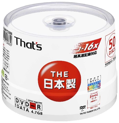���z�U�d�� That's DVD-R�f�[�^�p 16�{��4.7GB �ՖʃA�N�A�z���C�g ���C�h�v�����^�u�� �X�s���h���P�[�X50���� DR-47AWWY50BN ���z�U�d (27���̊��z) 1,650