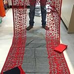 Red Floral Net Dress Material With Dupatta