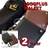  LOGOPLUS☆2スタッズ二つ折り財布★ウォレットチェーン付き★ケース巾着付きでギフトに最適♪メンズ長財布★カジュアル財布★