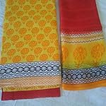 Yellow Plain / Solid Poly Cotton Dress Material With Dupatta
