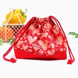 【クリックで詳細表示】巾着・中 お弁当入れ・お弁当袋 幸せいっぱいハッピーハート 日本製