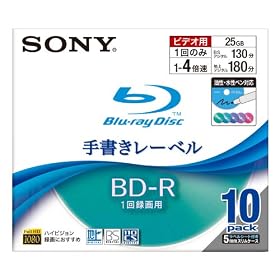 SONY �u���[���C �f�B�X�N �^��p BD-R �ǋL�^ 1�w 4�{�� 25GB 10���p�b�N �菑�����[�x�� ���� �����y���Ή� 10BNR1VBTS4