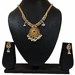 Gold Brass Brass Traditional Jewellery Set with a pair of earrings for functions and party